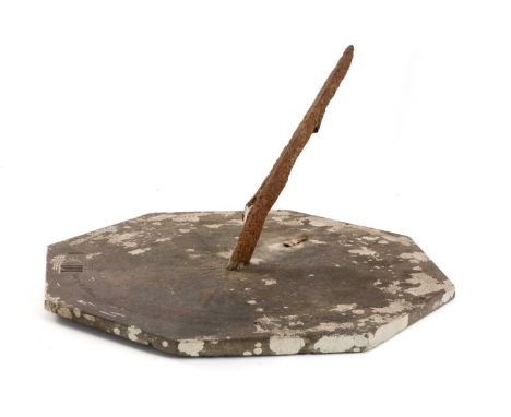 RARE 18TH CENTURY WELSH SLATE SUNDIAL BY OWEN WILLIAMS OF CARNARVON of octagonal form, inscribed with maker and dated 1771, e