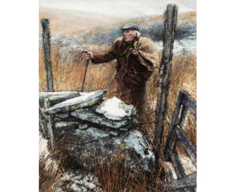‡ KEITH BOWEN (b. 1950) pastel - entitled verso, 'Winter in the Old Sheepfold' on Tegfryn gallery label, signed, 39 x 32cmsPr