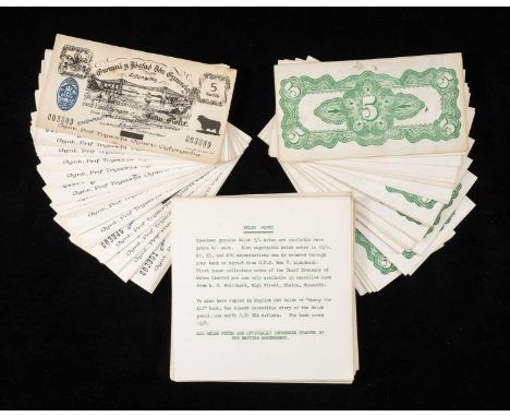 SPECIMEN WELSH BANKNOTES: 79 FIVE-SHILLING NOTES, with Welsh black bull below '5 Swllt', nos. 003800, 003920-003953, 003955-0