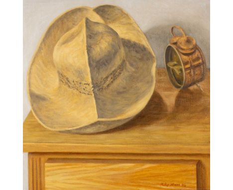 ‡PHILIP NICOL (b.1953) oil on canvas - entitled verso, 'Hat', signed and dated '86, 35 x 35cmsProvenance: private collection 
