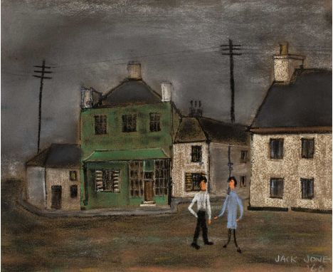 ‡JACK JONES (1922-1993) pastel - entitled verso 'Corner Shop' on Martin Tinney Gallery label, signed and dated '66, 23 x 29cm