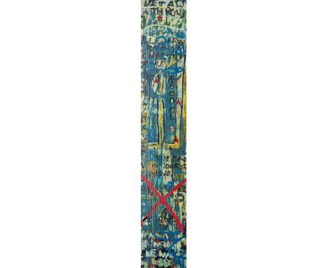NEALE HOWELLS (b.1965) mixed media on panel - entitled verso 'Good Luck World', signed and dated verso 2008, 200 x 35cmsProve