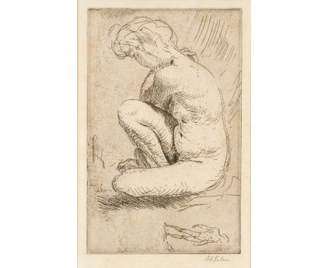 ‡AUGUSTUS EDWIN JOHN RA (1878-1961) etching - entitled verso 'Nude Girl Seated with One Knee Raised' on Martin Tinney Gallery