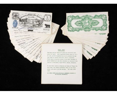 SPECIMEN WELSH MONEY: 73 FIVE-SHILLING NOTES, with Welsh black bull below '5 Swllt', nos. 003817-003850, 003852-003856, 00385