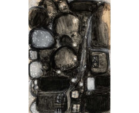 ‡ERNEST ZOBOLE (1927-1999) mixed media on paper – entitled verso ‘Night Townscape’ on Martin Tinney Gallery label, 36 x 26cms