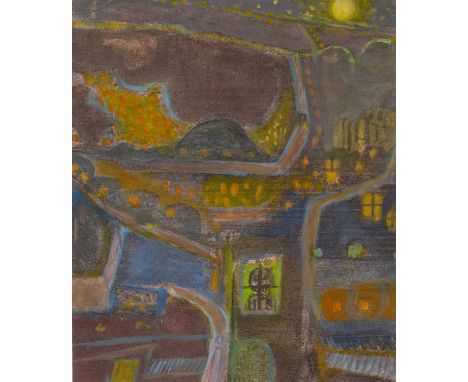 ERNEST ZOBOLE (1927-1999) mixed media on paper - abstract landscape with house and figure in window, 24 x 20cmsProvenance: fr