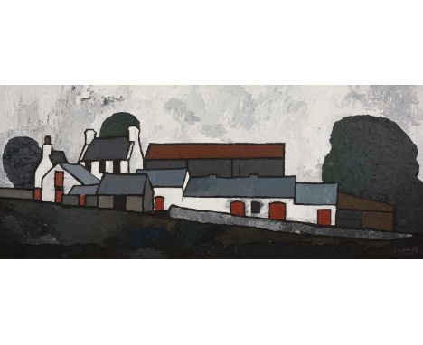 ‡TOM JONES (1936-2017) oil on panel - Farm at Llansadwrn, signed and dated '73, 61 x 146cmsProvenance: private collection Con