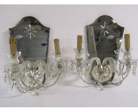 Pair of mirrored wall sconces with electric lighting&nbsp;