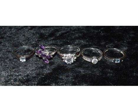 5 x 9ct white gold dress rings sizes S &amp; R total weight 18g&nbsp;