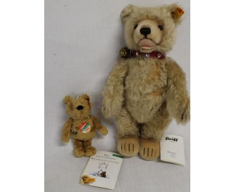 Steiff Collectors Teddy Baby 027789 with label, red collar &amp; bell, 27cm tall and Steiff Bee Cosy Bear keyring with origin