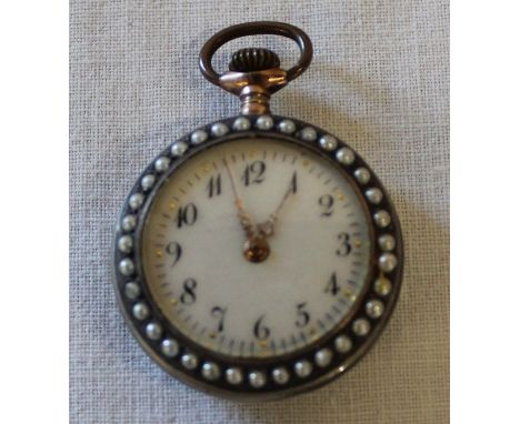 Ladies silver gilt, enamel &amp; seed pearl fob watch&nbsp;
