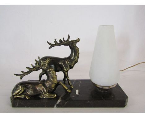 Art Deco lamp with stags on marble base approx. 28cm x 10cm x 18.5cm