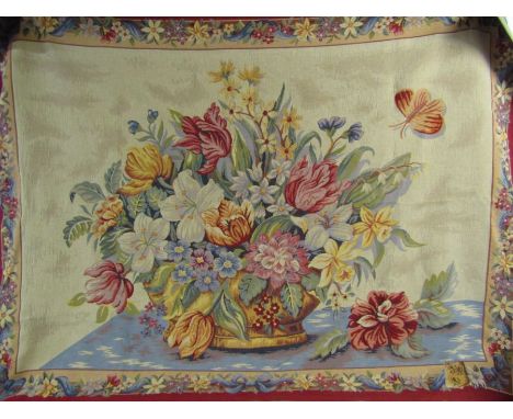 Large 20th century reproduction wall tapestry by JP Paris 'Point des Meurins - Panier de Fleaurs - designed produced woven in