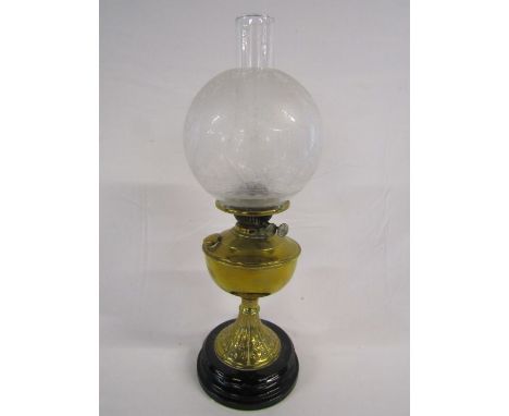 Duplex paraffin lamp with etched glass globe and chimney approx. 55cm to top of chimney