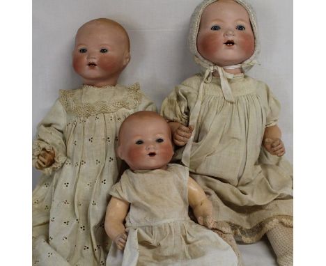 3 Armand Marseille Dream Baby bisque socket head dolls:-&nbsp; "AM 351 / 7K" with sleeping eyes, open mouth and teeth on comp