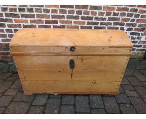 Large dome topped pine trunk with iron furniture approx. 115cm x 60cm x 75cm