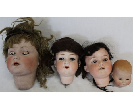 4 bisque socket dolls heads:- K R Simon &amp; Halbig 117 Germany 80 with sleeping eyes &amp; open mouth, Armand Marseille Ger