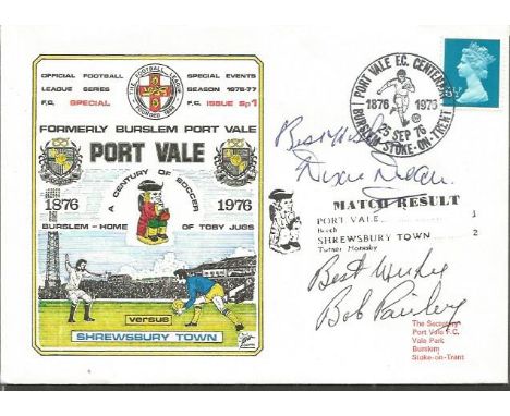 Bob Paisley & Dixie Dean signed 1976 Port Vale v Shrewsbury Dawn football cover. Good Condition. All signed items come with o