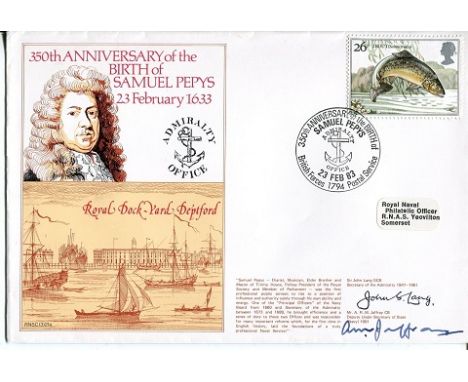 ROYAL NAVY Royal Navy series cover RNSC 3 21a 350th anniversary of Samuel Pepys signed by Sir John Lang, Secretary of the Adm