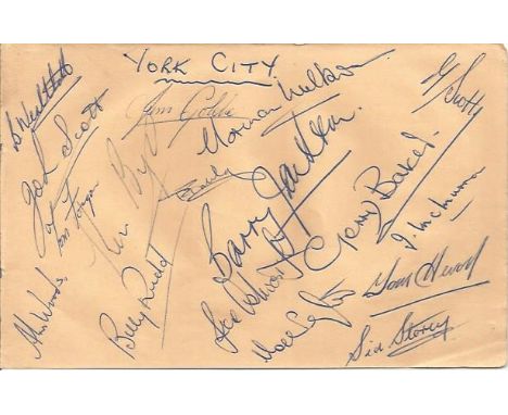 York City Football 1950s signed autograph album page. Seventeen autographs including Sid Storey, G Scott, Barry Jackson, Bill