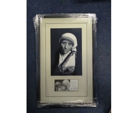 Mother Teresa hand signed poem signed God Bless You Mother Teresa MC, professionally framed and mounted with 12 x 8 b/w portr