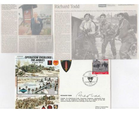 Operation Overlord 6 June 1944 FDC signed by actor Richard Todd CBE Captain the Parachute Regiment 6th Airborne Division. A3 