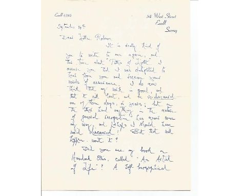 Author John Stewart Collis handwritten letter 1960 regarding his books. 1900-1984 was an Irish biographer, rural author, and 