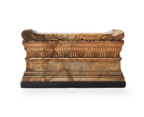 AN ITALIAN GIALLO ANTICO MODEL OF THE TOMB OF SCIPIO EARLY 19TH CENTURY With a Belgian black marble base 11cm high, 21cm wide