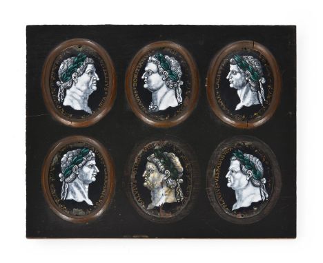 A GROUP OF SIX LIMOGES ENAMELS ON COPPER OF ROMAN EMPERORS IN THE MANNER OF JACQUES LAUDIN I (FRENCH, 1627-1695), LIMOGESPROB