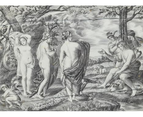 Y AFTER PETER PAUL RUBENS (1577-1640), A CONTINENTAL PENWORK IVORY PLAQUE DEPICTING THE JUDGEMENT OF PARISPROBABLY FRENCH, LA