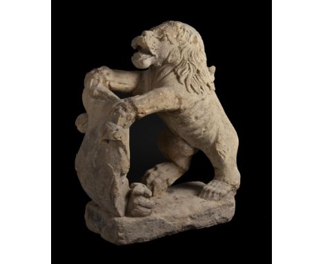 AN ITALIAN STONE HERALDIC LION WITH SHIELD 16TH CENTURY 94cm high, 80cm deep, 31cm wideProvenance: The Simon Neal Collection,