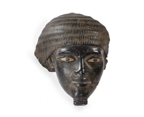 A SIMULATED GRANITE FRAGMENTARY HEAD OF AN EGYPTIAN FIGURE POSSIBLY FRENCH, 19TH CENTURY Ceramic with painted simulated stone