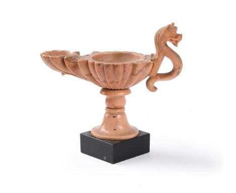 WORKSHOP OF BENEDETTO BOSCHETTI (ITALIAN, 1820-1870), A MODEL OF A ROMAN OIL LAMP IN GIALLO ANTICO LATE 19TH CENTURY 15cm hig