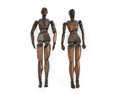 A PAIR OF ARTICULATED WOODEN ARTIST'S LAY MODELS 20TH CENTURY each 40cm highProvenance: The Simon Neal Collection Condition R