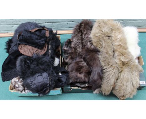 A very large collection of various vintage textiles including a box and a half of mixed furs, stoles, muffs, part furs, an ev