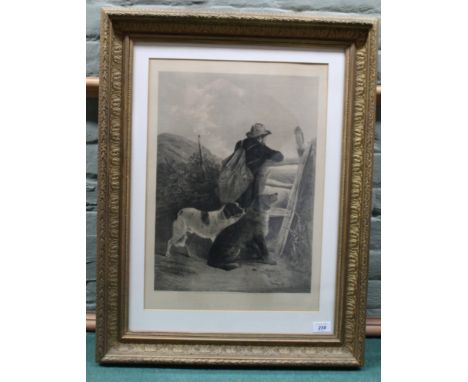 A Victorian print from an engraving by Alfred Lucas 'The Gamekeeper', framed and glazed, 29" x 22" including border and frame