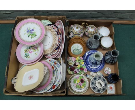 Two boxes of ceramics to include a Noritake part tea set, flower posies and a selection of mainly 19th Century plates, many h