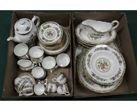 Coalport 'Ming Rose' pattern part dinner and tea sets including a large meat plate, five dinner plates, six soup dishes, grav