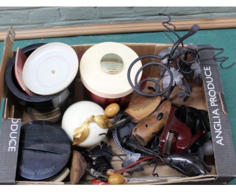 Assorted items to include vintage ice buckets, cast iron stamps, metal wares etc