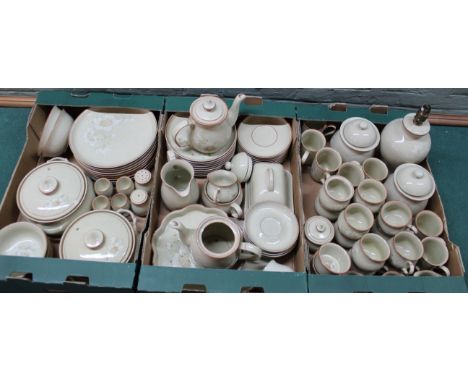 A large quantity of Denby 'Daybreak' dinner and tea wares plus a lamp base
