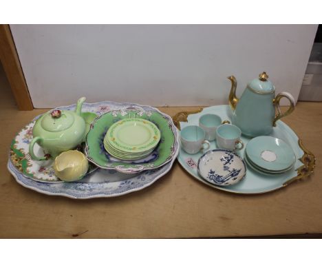 A blue and white meat plate, various Carlton ware, Shelley plate and a Limoges cabaret set (as found to one cup and two sauce