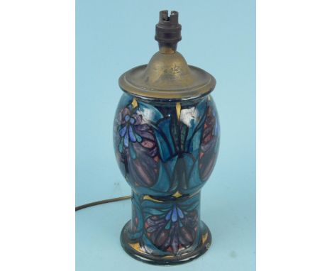 An Art Deco period Morrisware by Hancock &amp; Sons table lamp base with metal fittings, the body is 26.5cm tall (one chip to