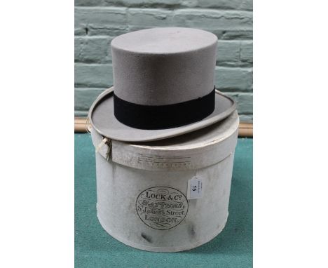 Vintage Walter Barnard &amp; Sons grey felt top hat (wear to brim) housed in a Lock &amp; Co Hatters card box
