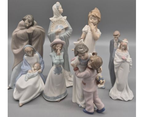 Large Collection of Spanish Nao figurines Groom and bride, Sisters, Mary and Joseph with Jesus with others.