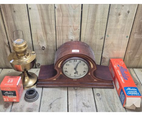 Edwardian West Minster Chime mantel clock and oil lamp 