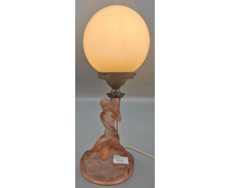 Art Deco pink glass figural lady lamp with fitted glass shade. in working order. 38.5cm 