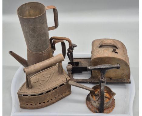 A Collection of Salvage antique items; Antique Brass Heavy Iron, Small Antique Landers Frary, Clark Columbian Meat Juice Pres