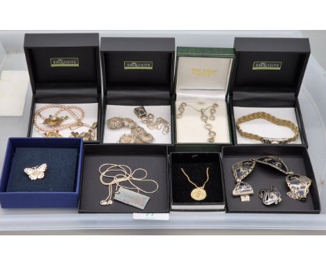 A Collection of silver jewellery; Tiffany and Co I.D Pendant and chain. Sheffield silver Butterfly brooch. 925 silver and pea