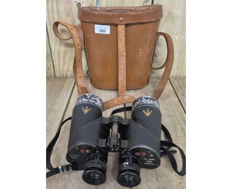 WW2 Canadian 7x50 Binoculars in fitted leather case. With military markings. 