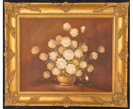 Robert Cox Oil painting on canvas. Still life flowers in vase. Gilt frame- 55x64cm.